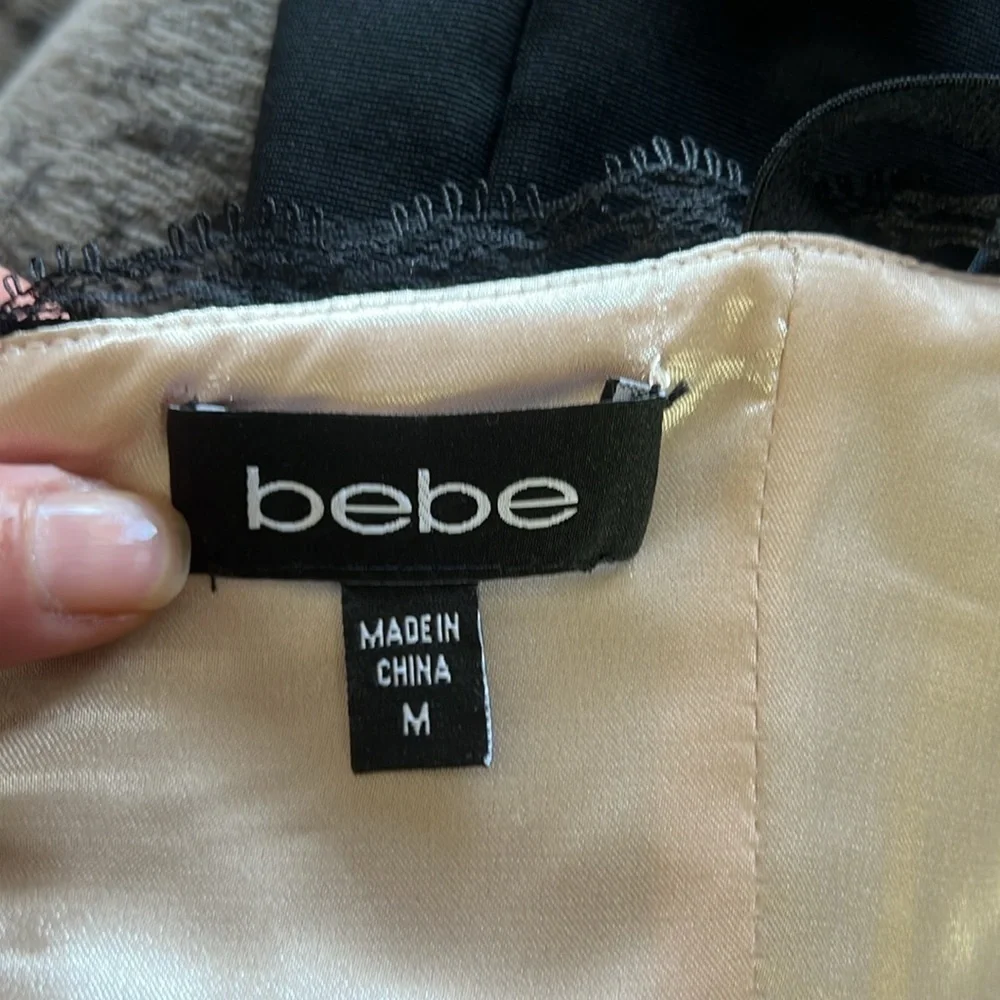 Bebe Bodycon Bustier Little Black/Cream Lace Mini Length Cocktail Dress Size M - Picture 10 of 15
